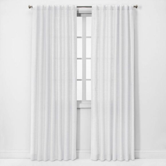 Open Box - Threshold -  Light Filtering Linen Window Curtain Pan White - Picture 1 of 4
